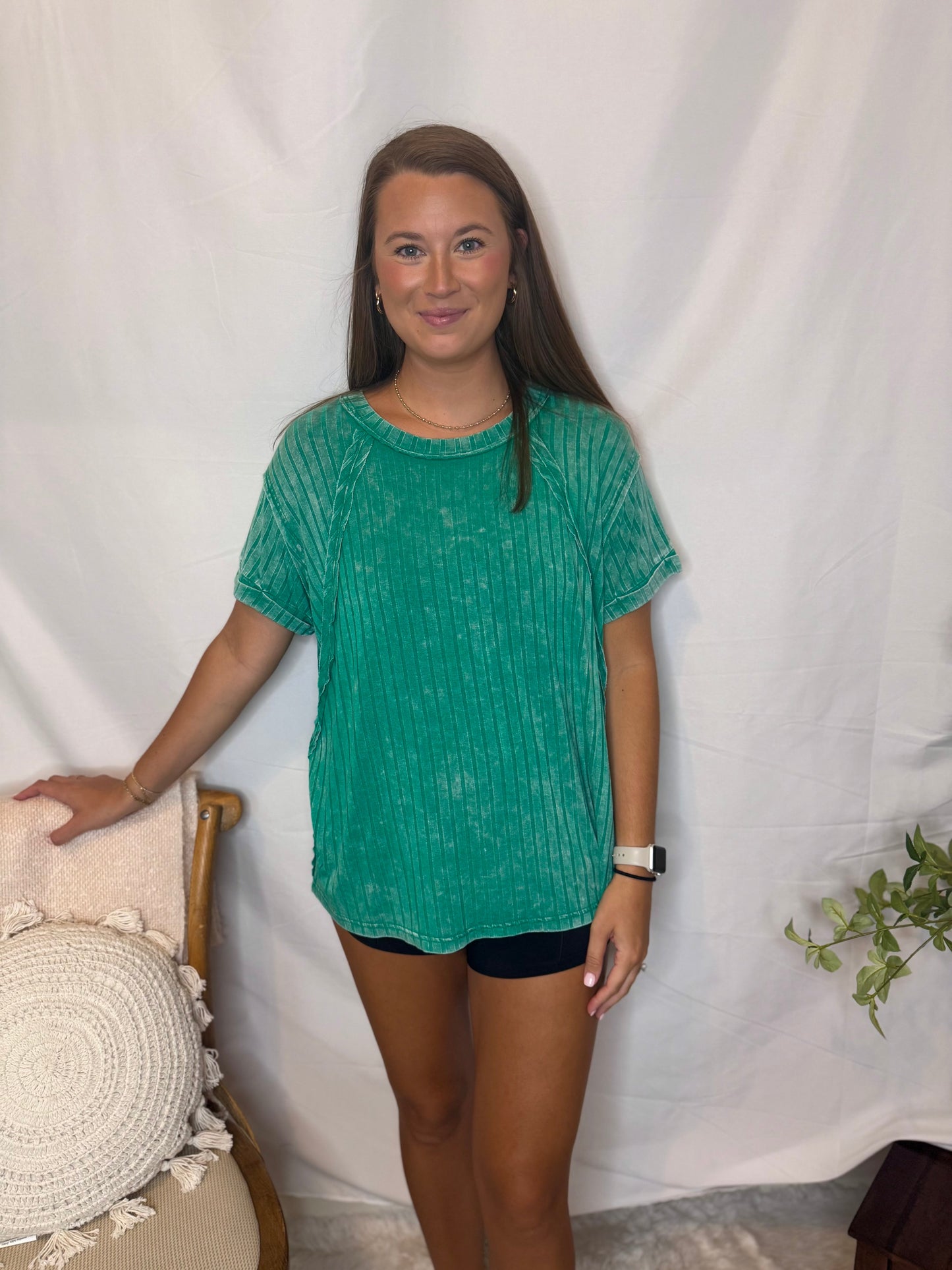 Ribbed Boat Neck Soft Oversized Tee Dolan Sleeve