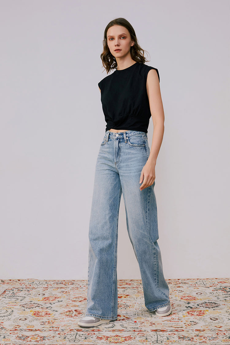 High Rise Baggy Jeans Mid-weight Denim Full Length Angeles