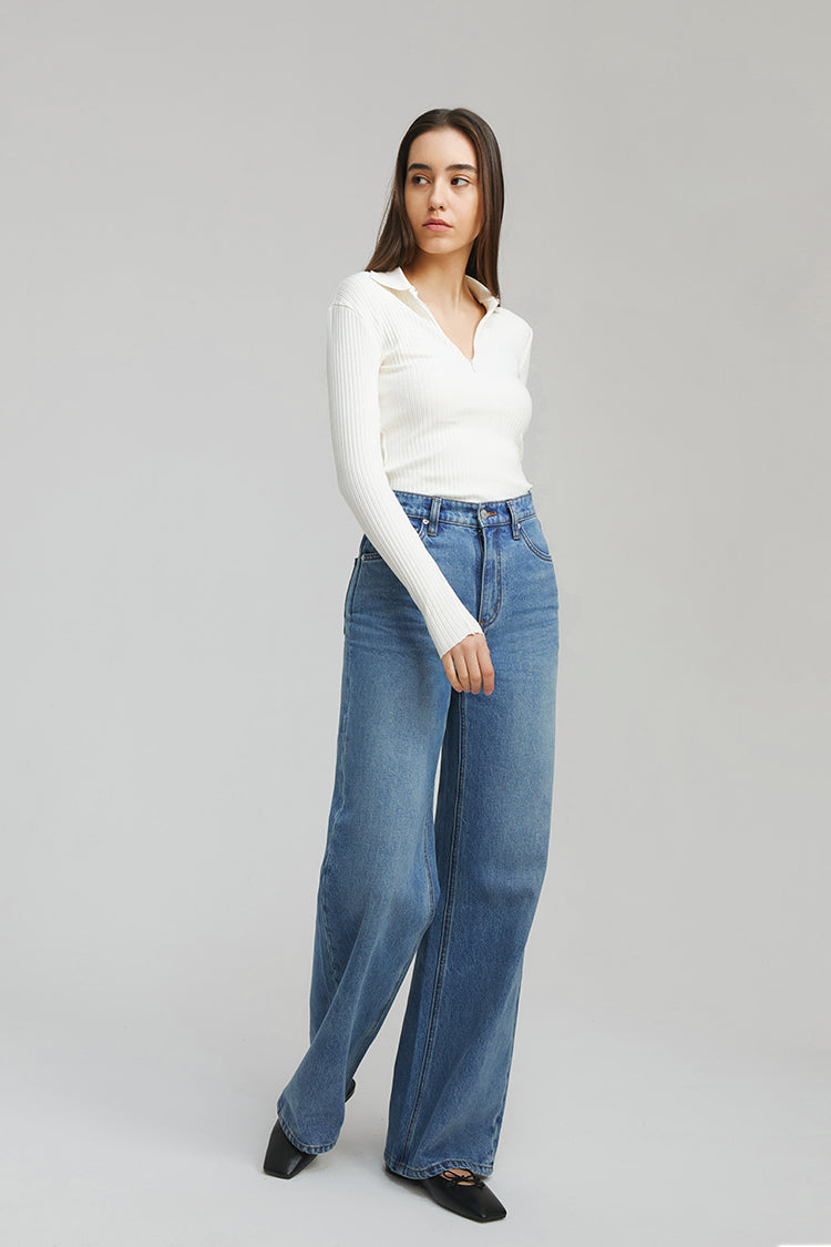 High Rise Baggy Jeans Full Length Wide Leg Angeles