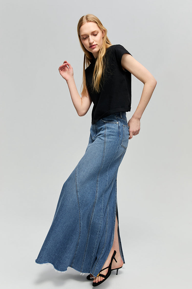 Ocean Wave Lightweight Denim Skirt Hey Joanie