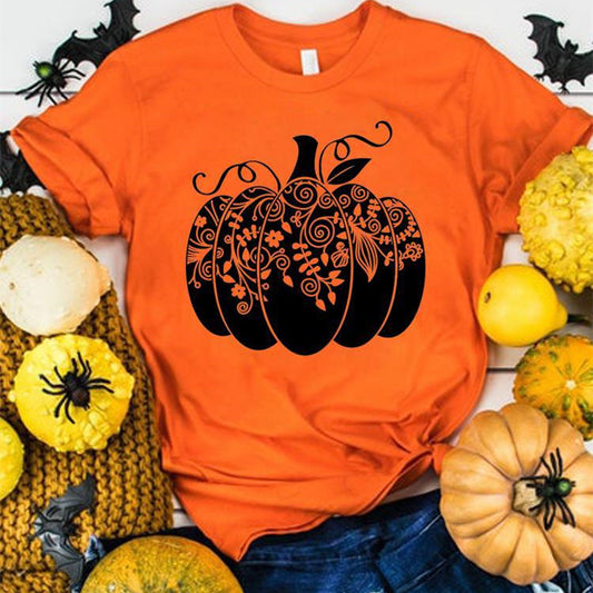 Halloween Thanksgiving Women's Summer Graphics T-Shirt Loose Fit Polyester Cotton