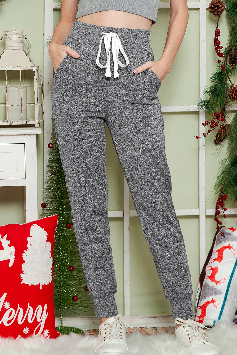 Blue Drawstring Waist Pocketed Joggers Relaxed Fit