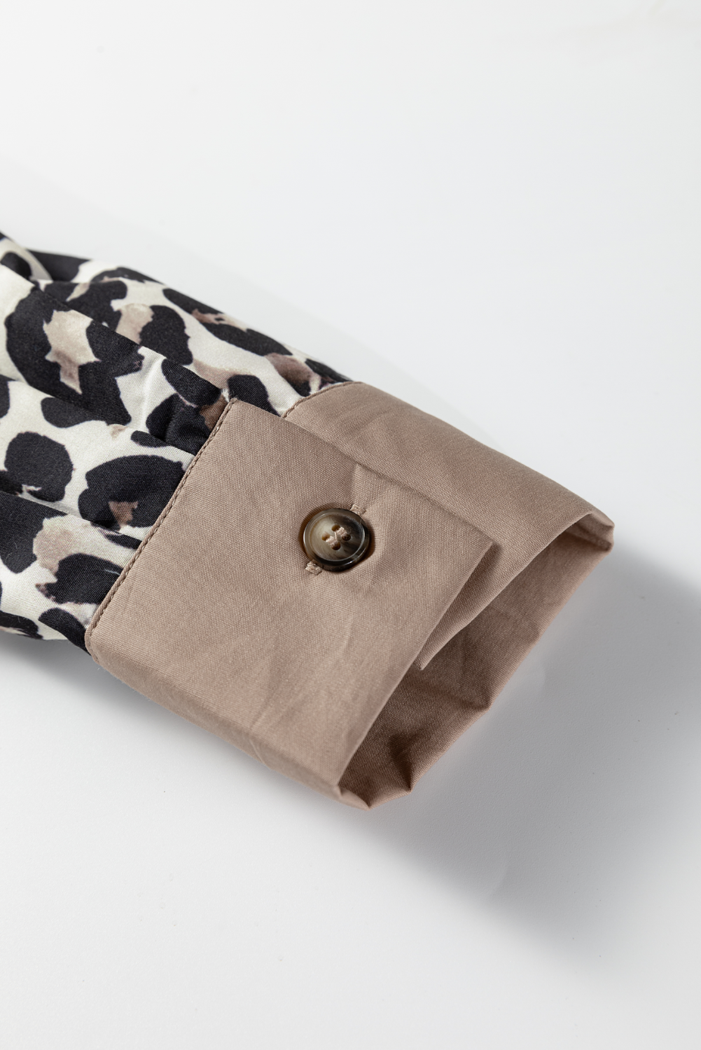 Multicolour Leopard Print Contrast Patchwork Button Collared Top