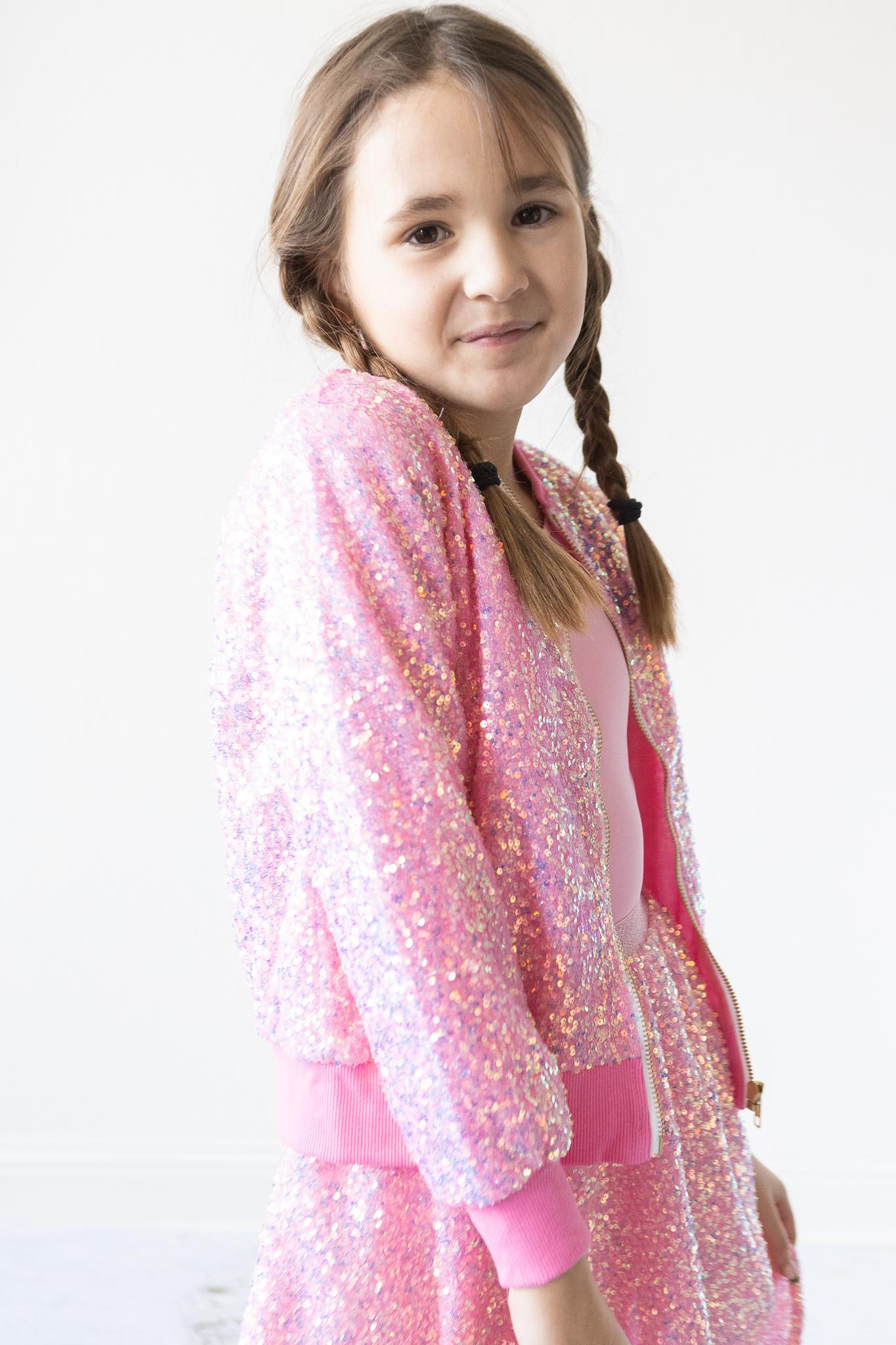Bubblegum Pink Sequin Jacket Kids Wear Mila & Rose