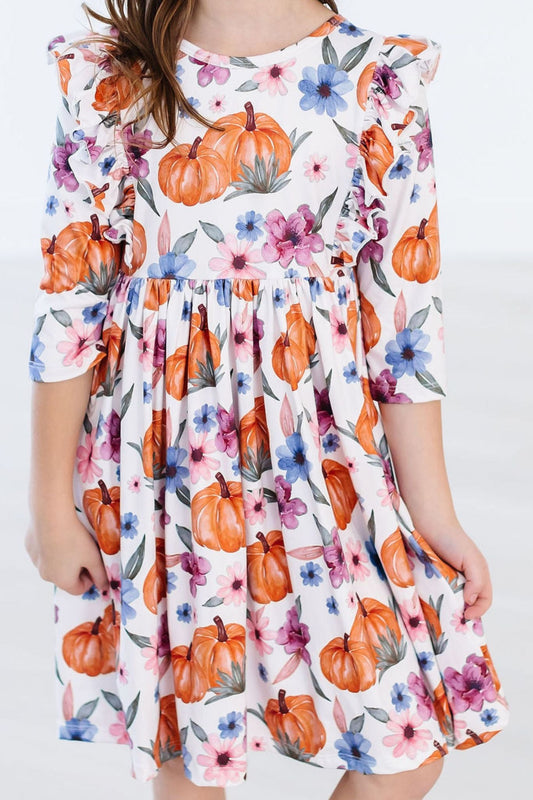 3/4 Sleeve Ruffle Twirl Dress Hey Pumpkin