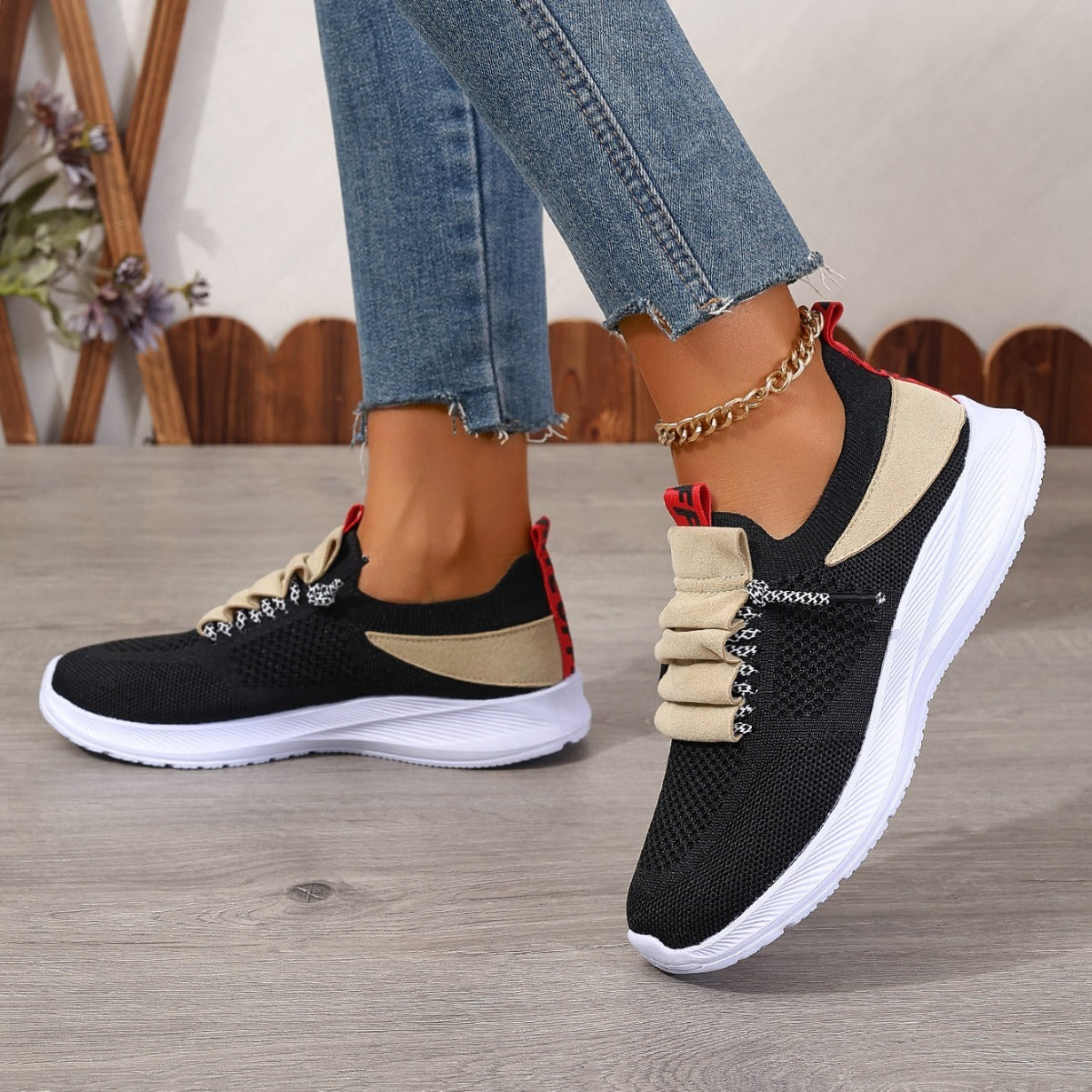 Non-Slip Round-Toe Casual Sneakers Lightweight Flat-Heel Shoes for Women