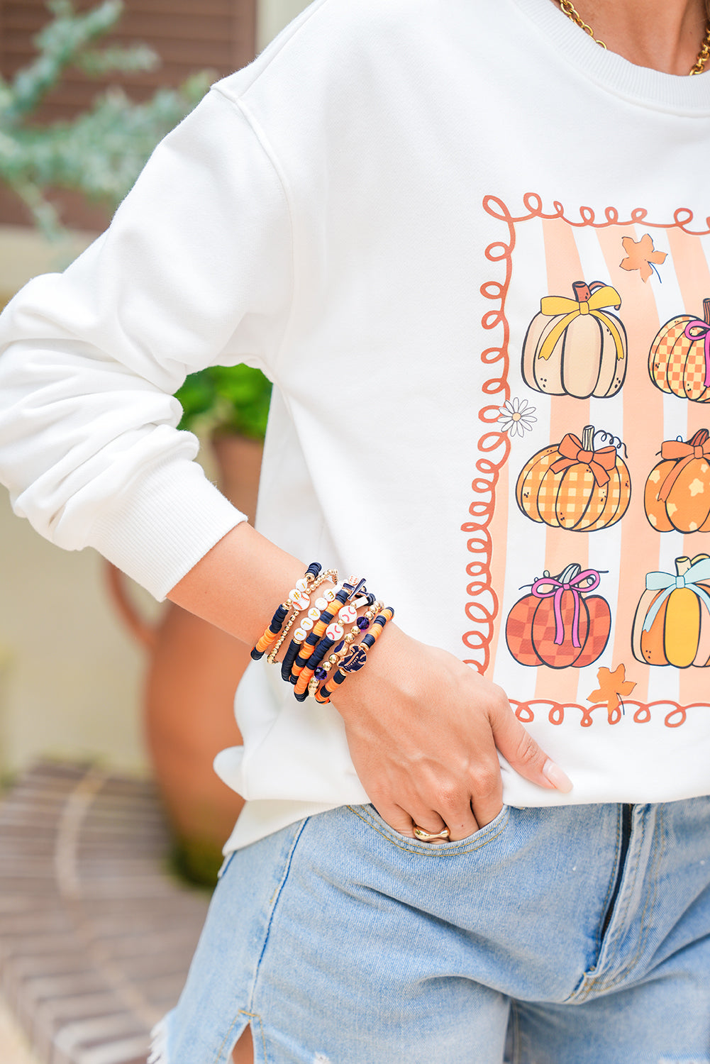 Russet Orange Stackable Football Bracelet Set 7pcs