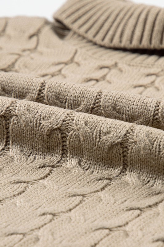 Cable Knit Turtleneck Batwing Short Sleeve Sweater