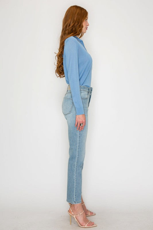 High Rise Slim Ankle Straight Jeans Light Stone Wash AT1747STL