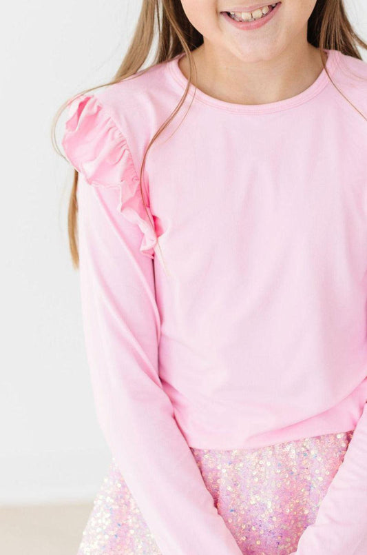 Bubblegum Pink Long Sleeve Ruffle Tee Mila & Rose