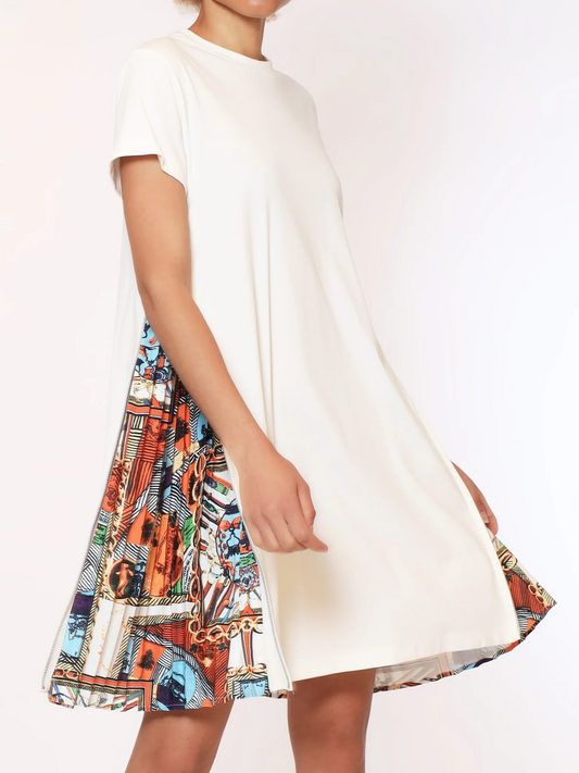 Short Sleeve Dress With Side Zipper Print Pleats Gracia