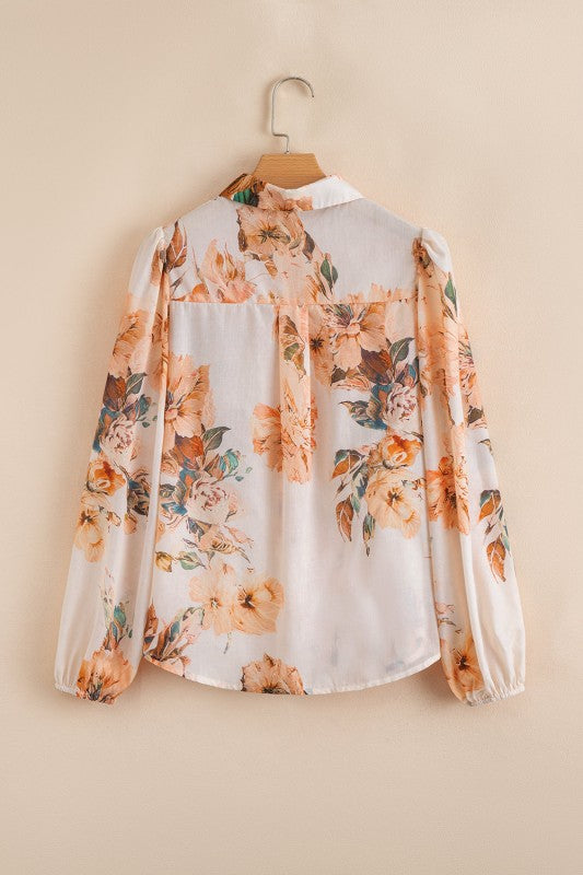 Floral Puff Sleeve Collared Shirt Light and Airy Women's Shirt
