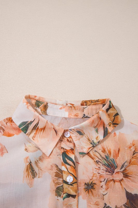 Floral Puff Sleeve Collared Shirt Light and Airy Women's Shirt