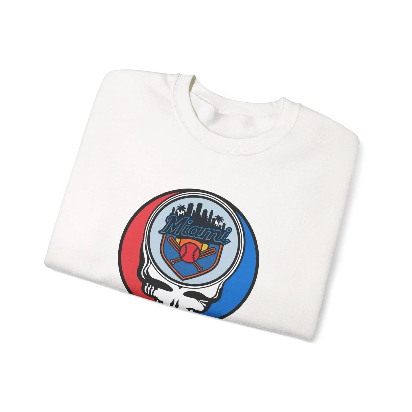 Grateful Dead Stealie Crewneck Sweatshirt Heavy Blend Miami Baseball Edition MLB