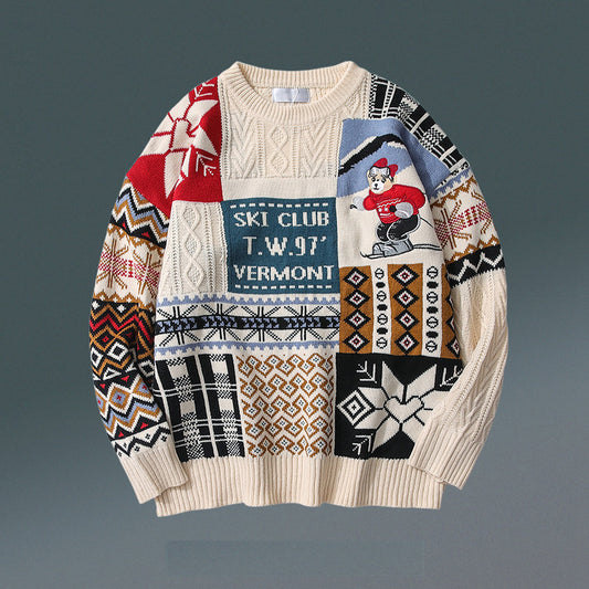 Red Wool Thickening Christmas Sweater Man Bear Couple Coat