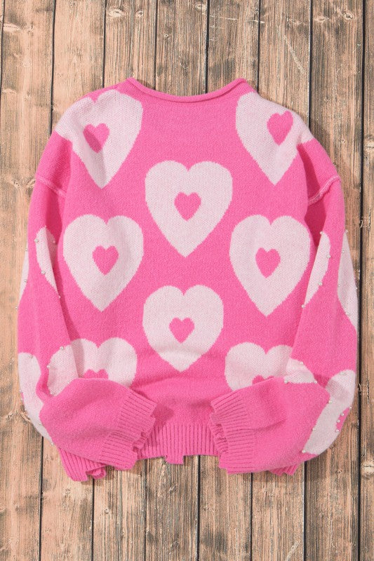 Valentine Heart and Floral Pearl Beaded Sweater Cozy Fall Winter Spring The Diamond Empire LLC