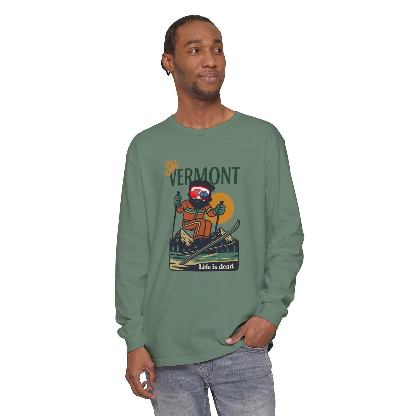 Long Sleeve Garment-Dyed T-Shirt 100% Ring-Spun Cotton Ski Vermont