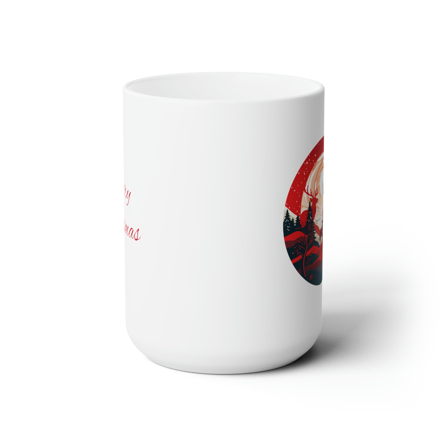 Reindeer in circle design, White Christmas Ceramic Mug 15oz