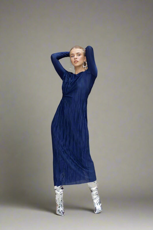 Navy Pleated Maxi Dress Esteem Couture
