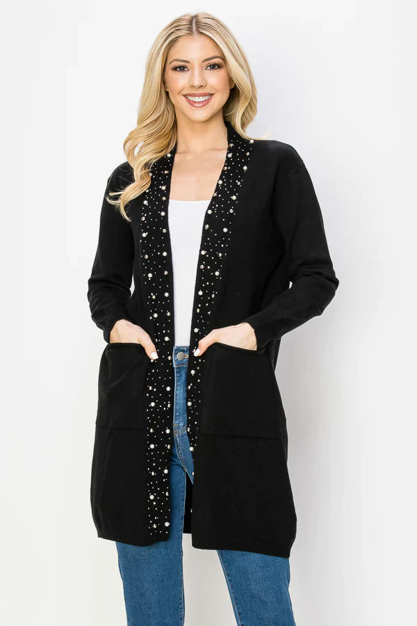Knitted Sweater Cardigan with Pearls & Sparkles 52326SW Joh Serra