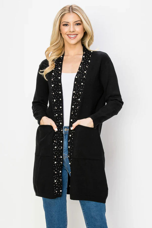 Knitted Sweater Cardigan with Pearls & Sparkles 52326SW Joh Serra
