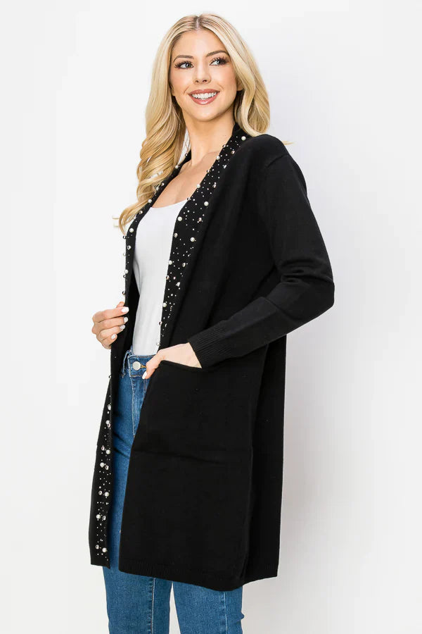 Knitted Sweater Cardigan with Pearls & Sparkles 52326SW Joh Serra