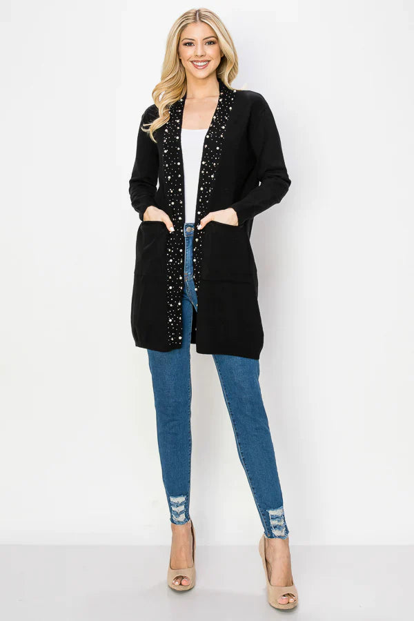 Knitted Sweater Cardigan with Pearls & Sparkles 52326SW Joh Serra