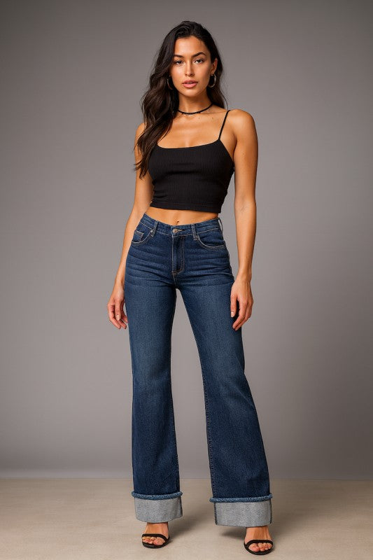 Low Rise Wide Leg Cuffed Jean Gary Monterey Wash