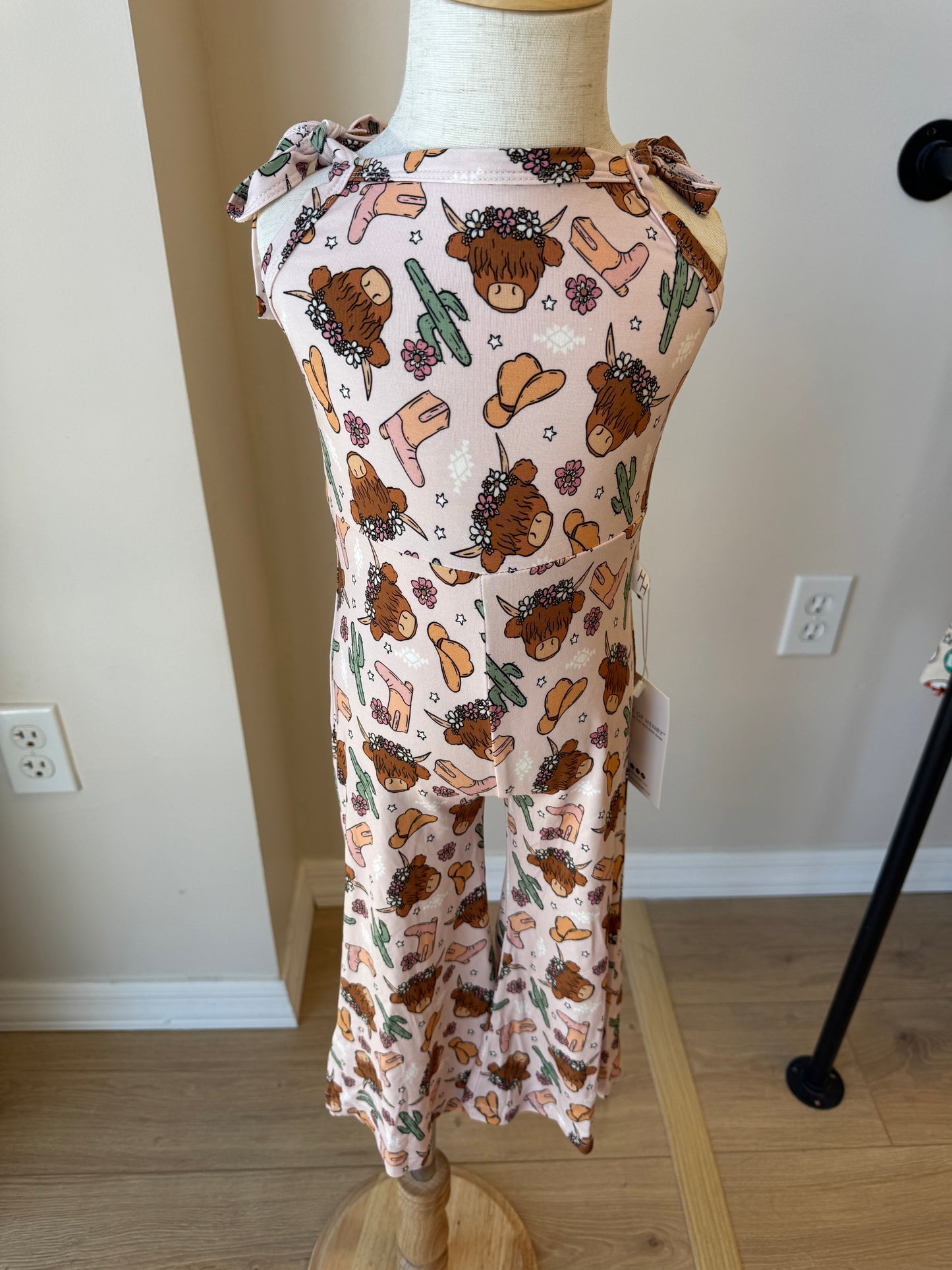 Pink Highland Cow Bell Romper