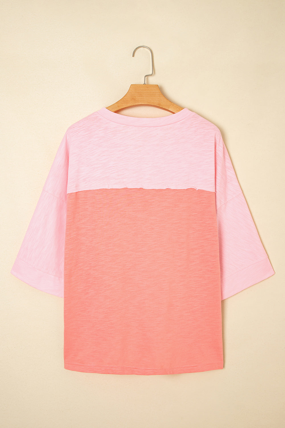 Green Flower Patched Exposed Seam 3/4 Sleeve Top