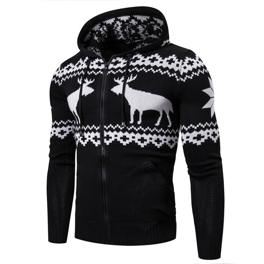 Christmas Elk Hooded Sweater Slim Cardigan
