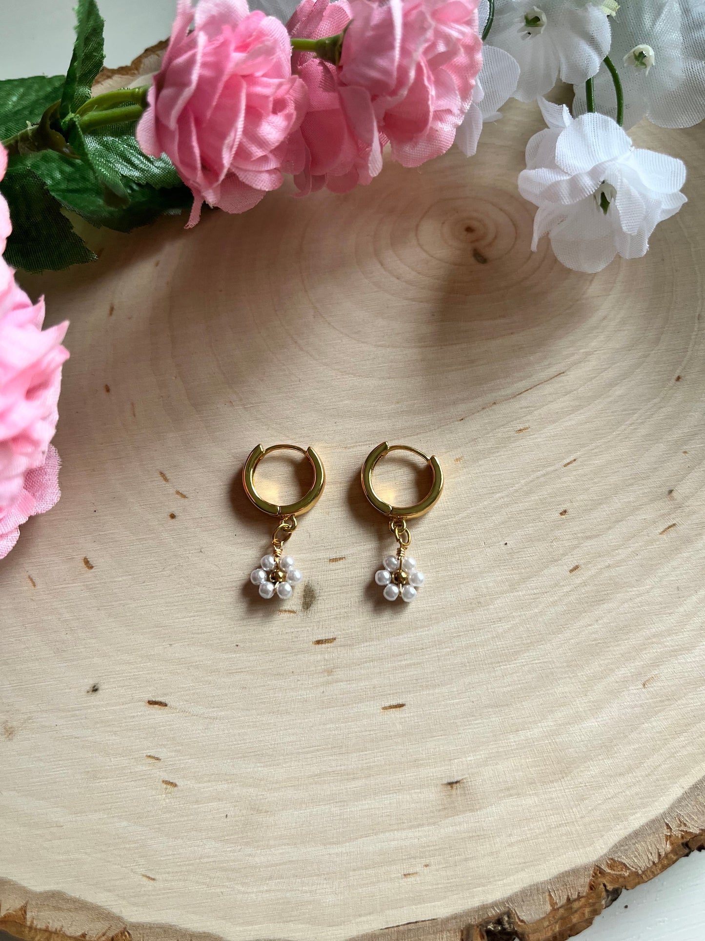 Gold Floral Huggies Dainty Earrings Saved By Christ Design