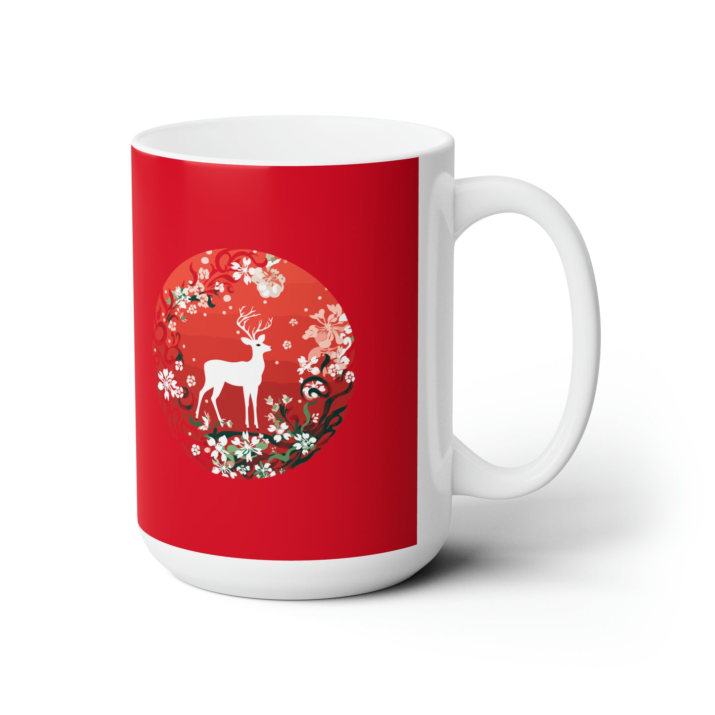 Holly Jolly reindeer in flourish mood, dark red Christmas Ceramic Mug 15oz