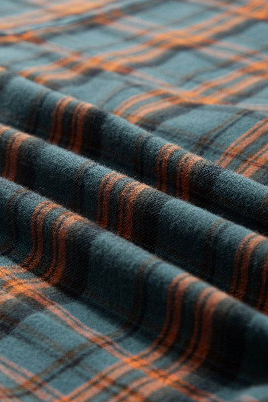 Plaid Button-Up Distressed Hem Long Sleeve Shirt