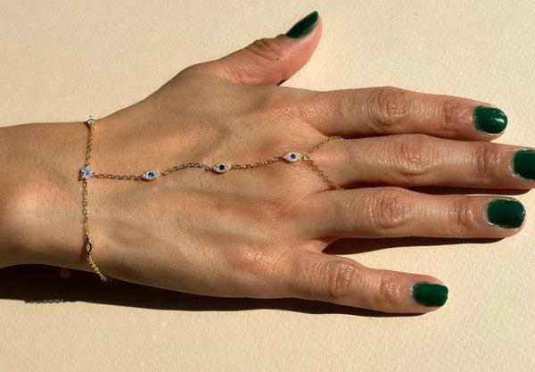 Evil Eye Gold-Plated Hand Chain Bracelet