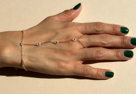 Evil Eye Gold-Plated Hand Chain Bracelet