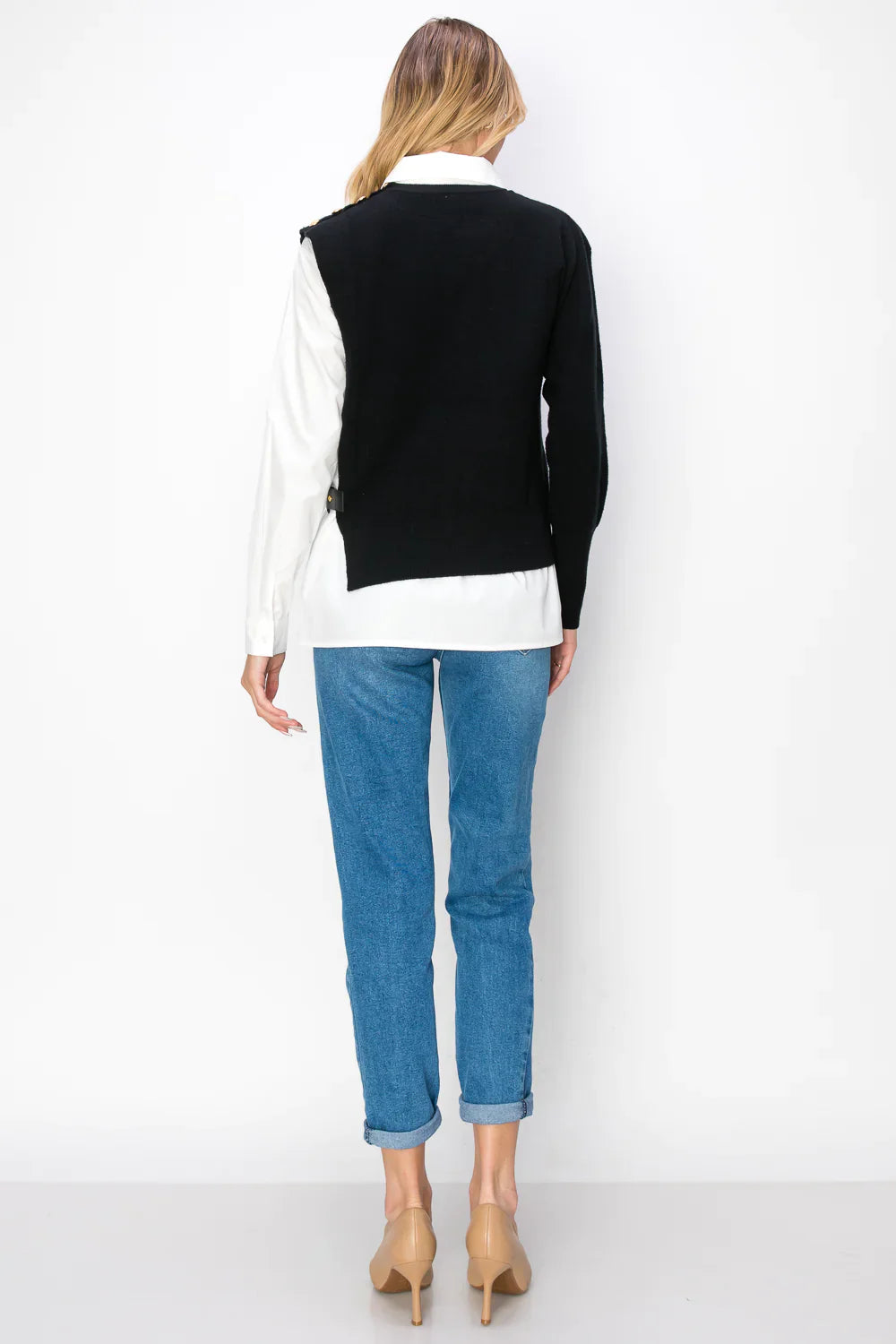 Cotton Pleated Knitted Sweater 2pc Shirt Set