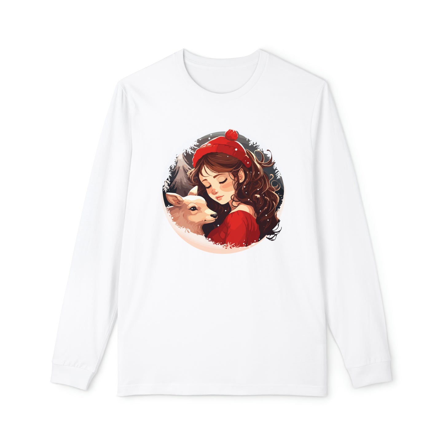 Christmas lighting with young beautiful girl circle design, Christmas Women's Long Sleeve Pajama Set