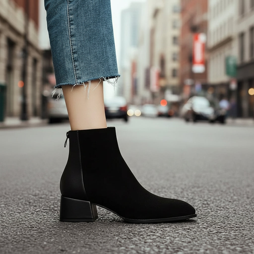 Women’s Suede Mid-Heel Martin Boots Mid-Heel Ankle Boots