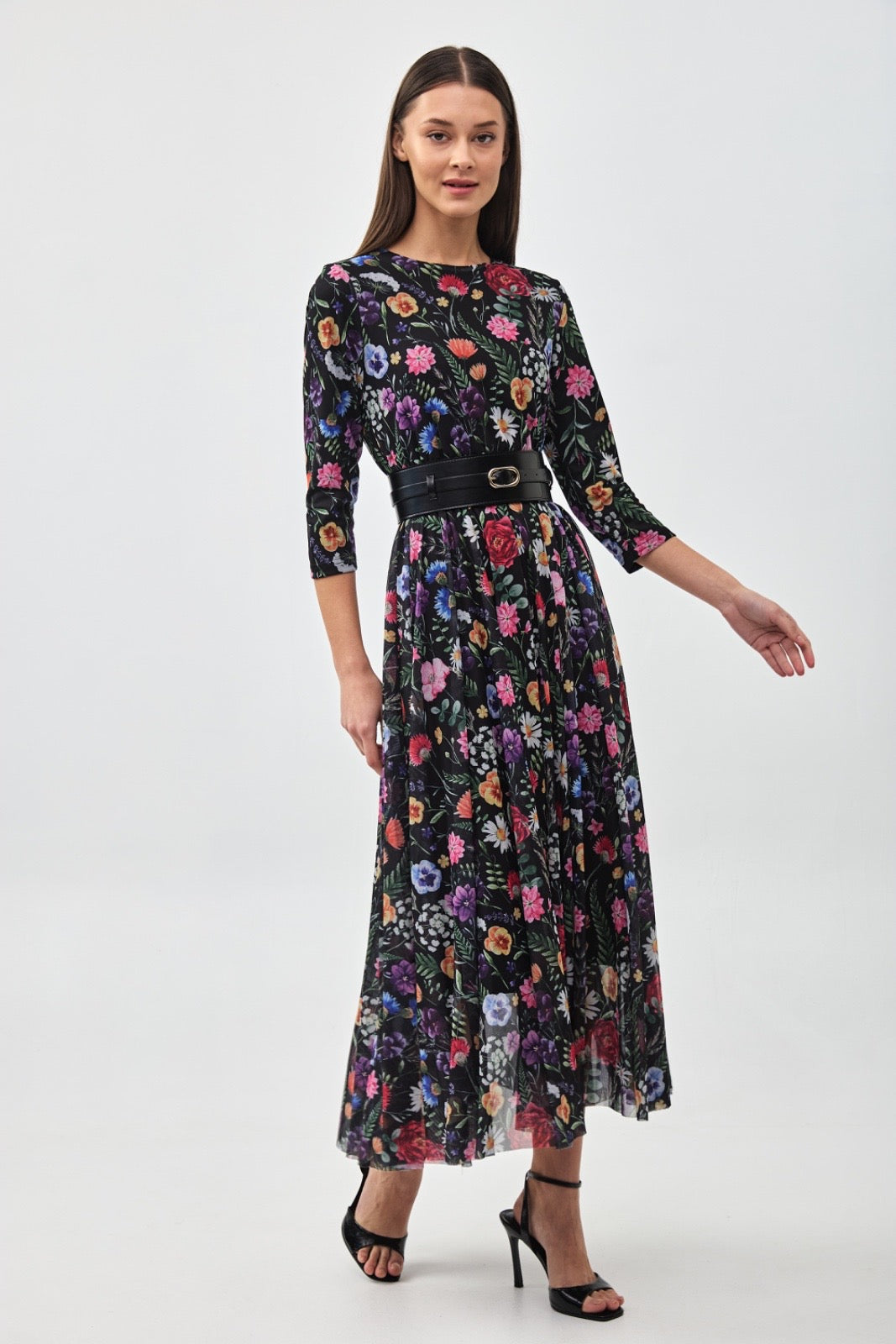 Floral Print Mesh Maxi Dress