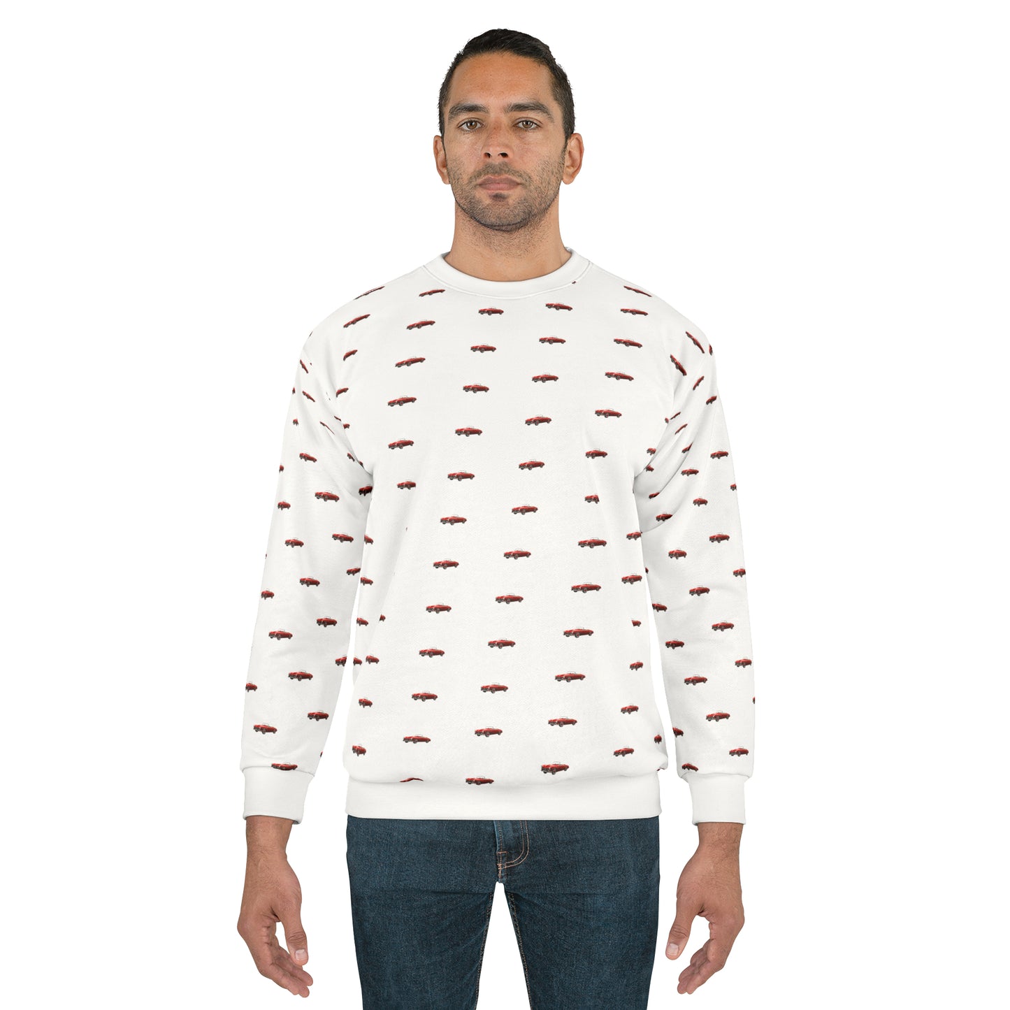 Red color stylist car, White Unisex Sweatshirt (AOP)