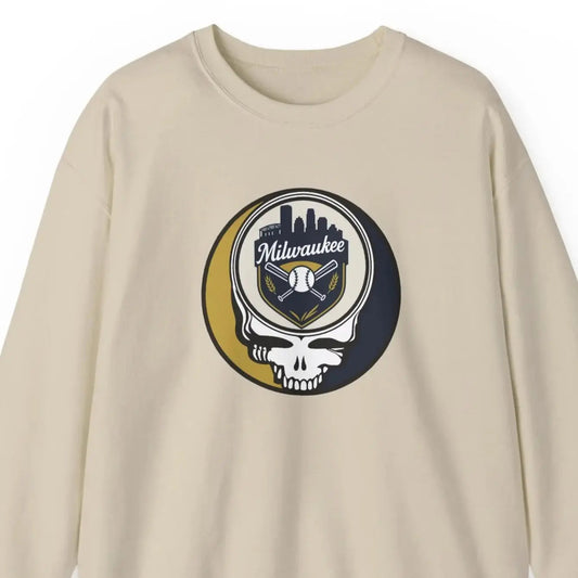 Grateful Dead Stealie Heavy Blend Crewneck Sweatshirt Milwaukee Baseball Edition MLB