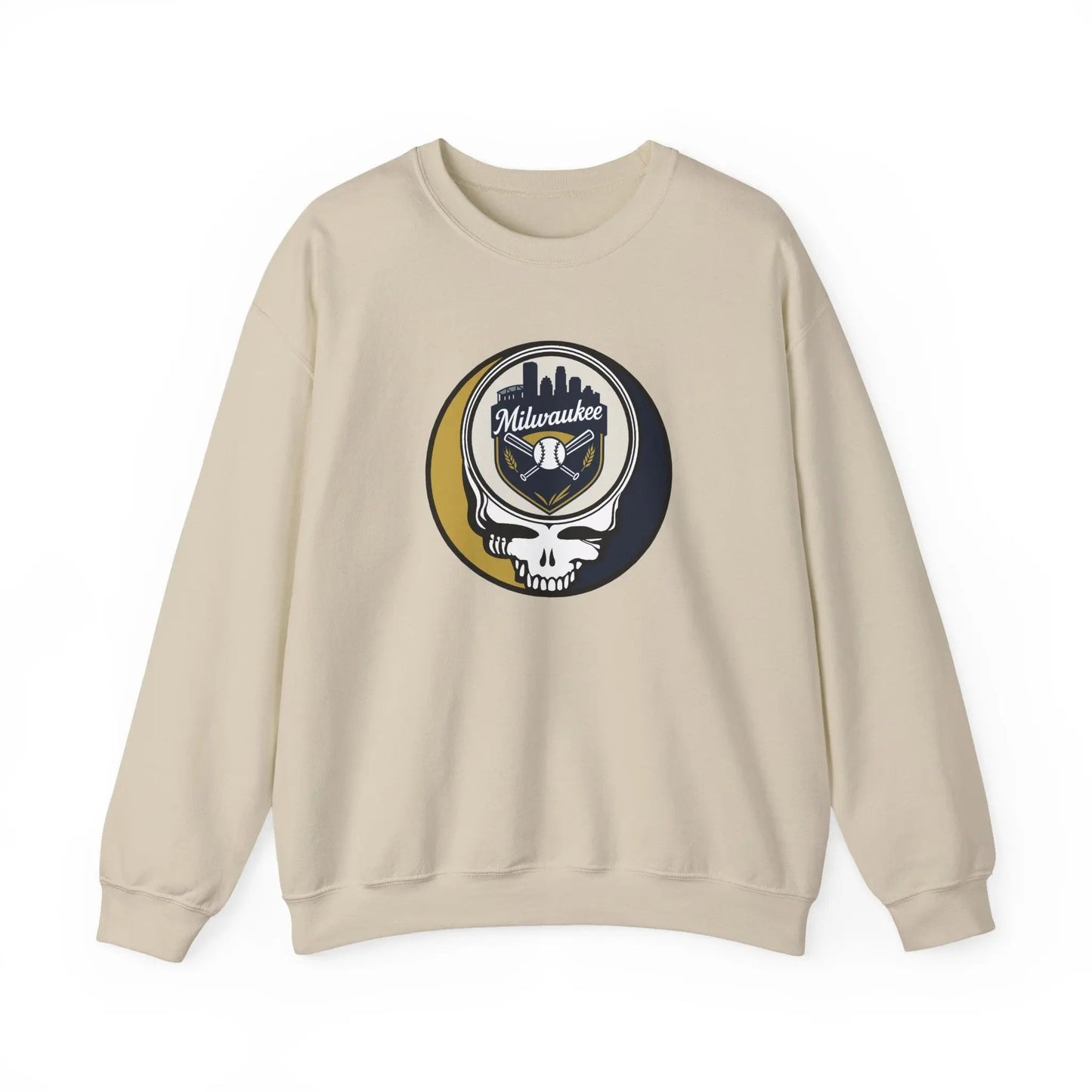 Grateful Dead Stealie Heavy Blend Crewneck Sweatshirt Milwaukee Baseball Edition MLB
