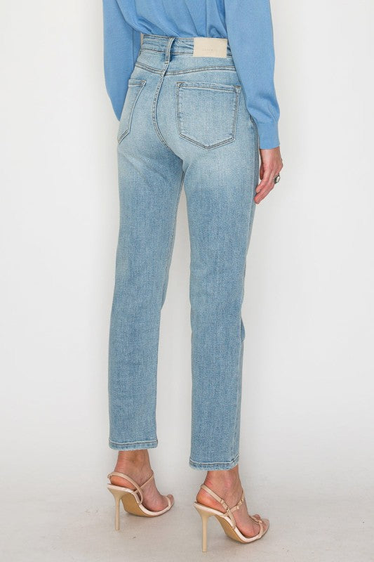 High Rise Slim Ankle Straight Jeans Light Stone Wash AT1747STL