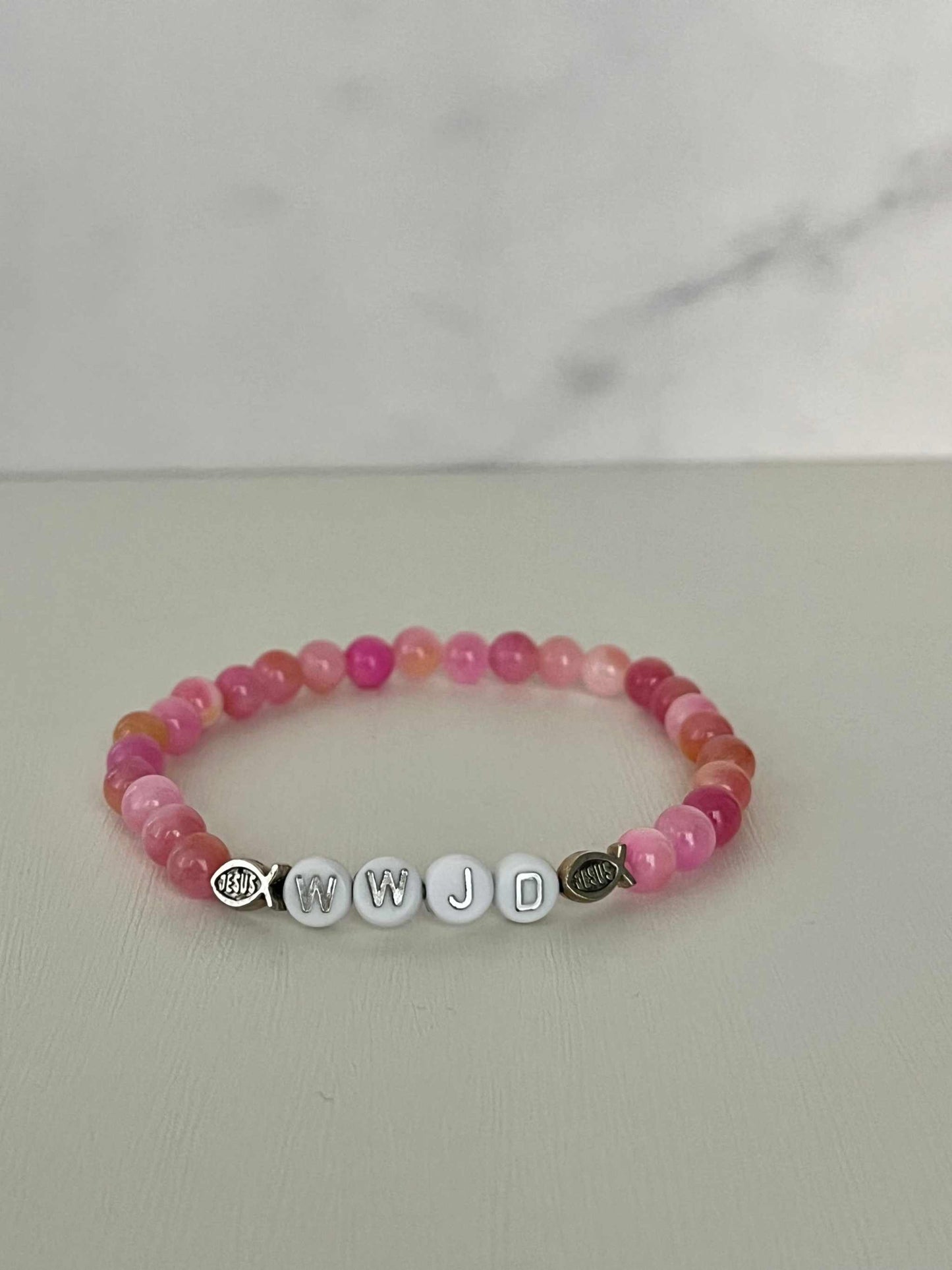 WWJD Bead Bracelet - Multi-Color Natural Stone Faith Jewelry