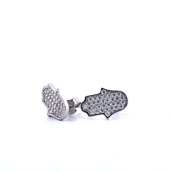 925 Sterling Silver Moissanite Hamsa Stud Earrings
