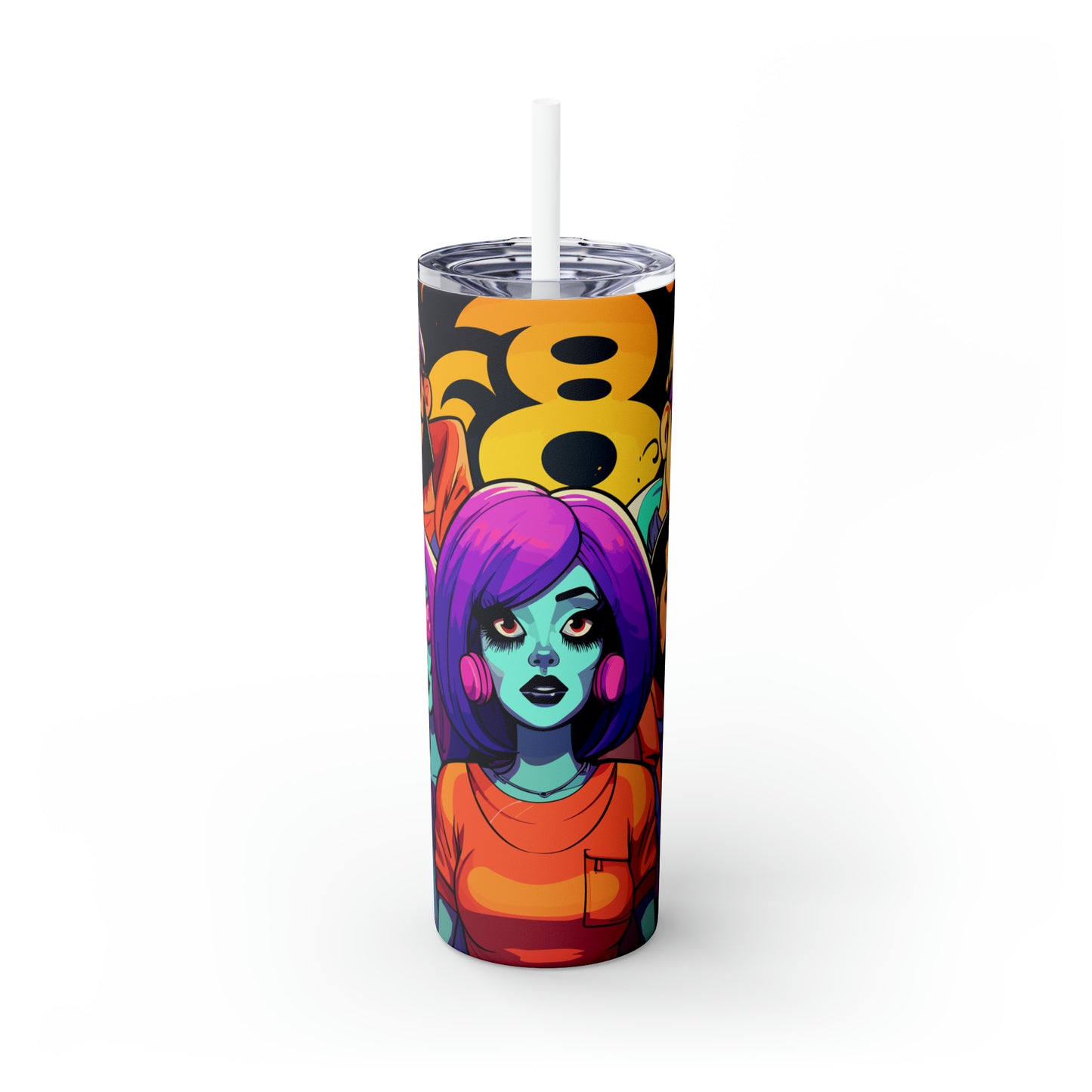 Halloween Skinny Tumbler with Straw 20oz - Spooky Drinkware - Retro Theme - BPA-Free, Reusable Cup, Halloween Tumbler, Halloween Gift