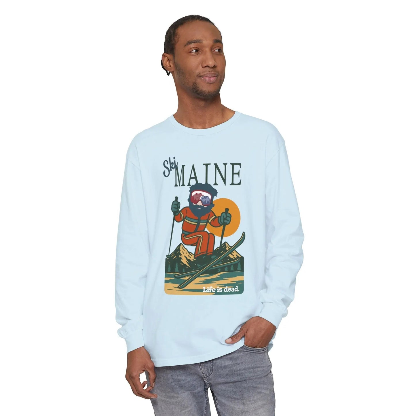 Garment-Dyed Long Sleeve T-Shirt 100% Ring-Spun Cotton Ski Maine