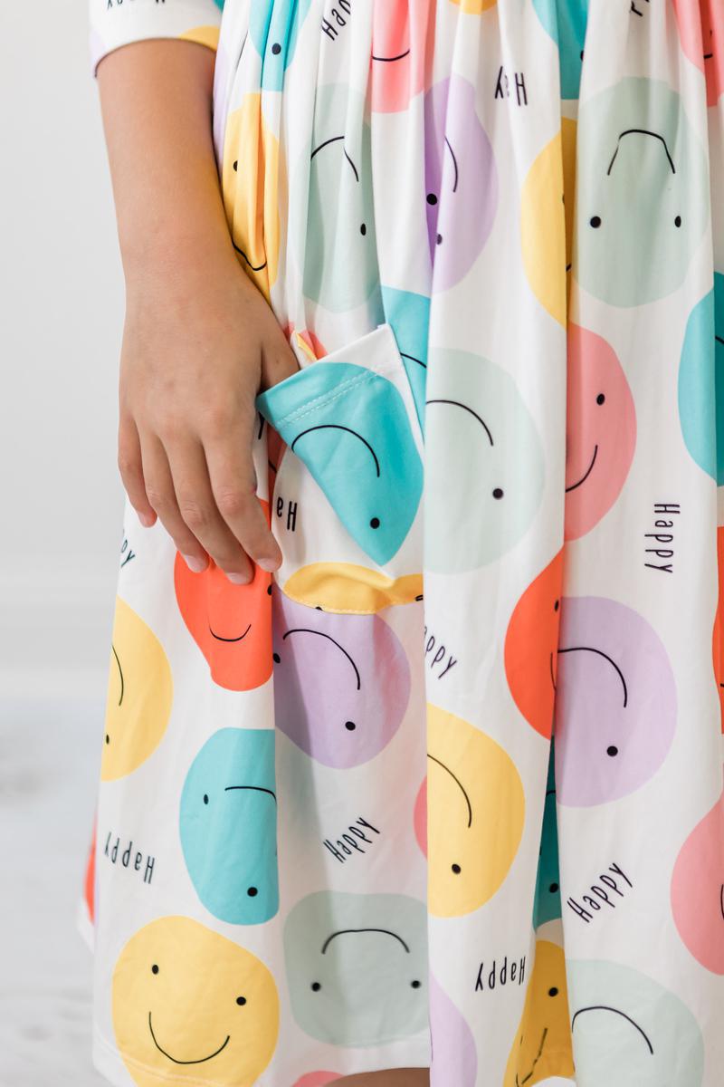 Happy Days 3/4 Pocket Twirl Dress Comfortable Toddler Dress by Mila & Rose