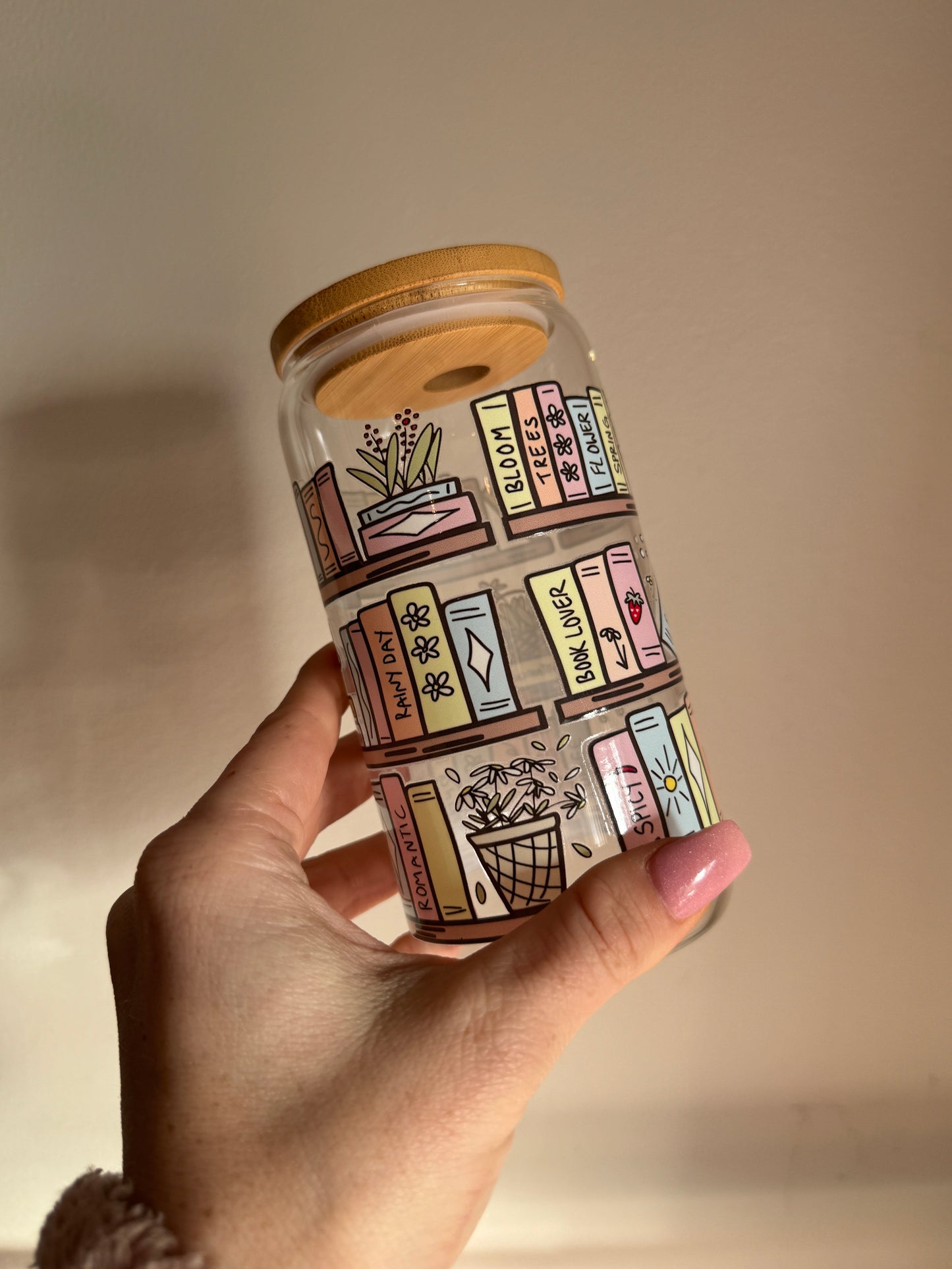 Book Lover 16oz Tumbler Glass or Plastic Cup with Bamboo Lid and Straw